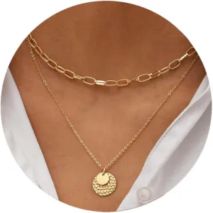 TOBENY Layered Necklaces for Women Dainty 14k Gold Plated Cross Moon Choker Necklaces Simple Gold Layered Chain Pendant Necklaces Jewelry Gift for Women