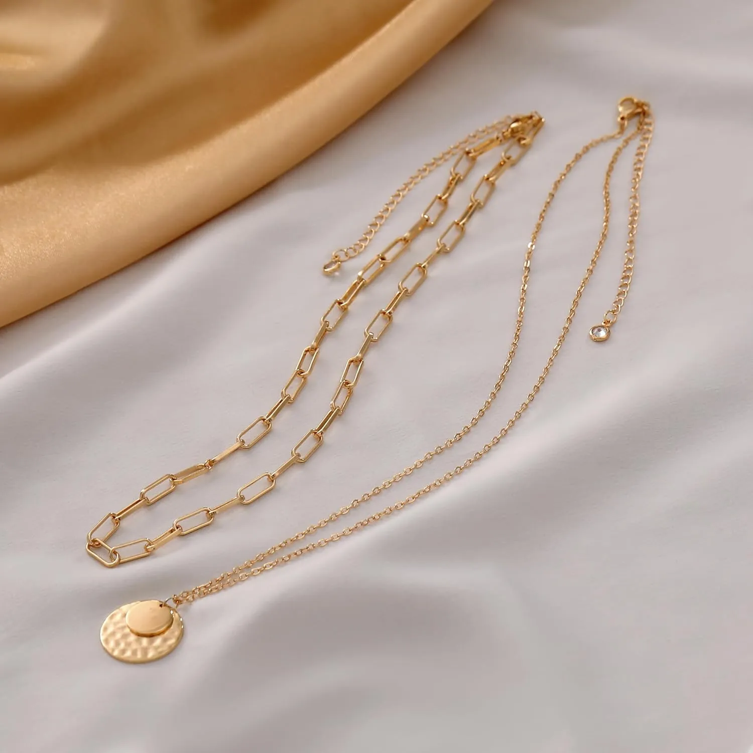 TOBENY Layered Necklaces for Women Dainty 14k Gold Plated Cross Moon Choker Necklaces Simple Gold Layered Chain Pendant Necklaces Jewelry Gift for Women