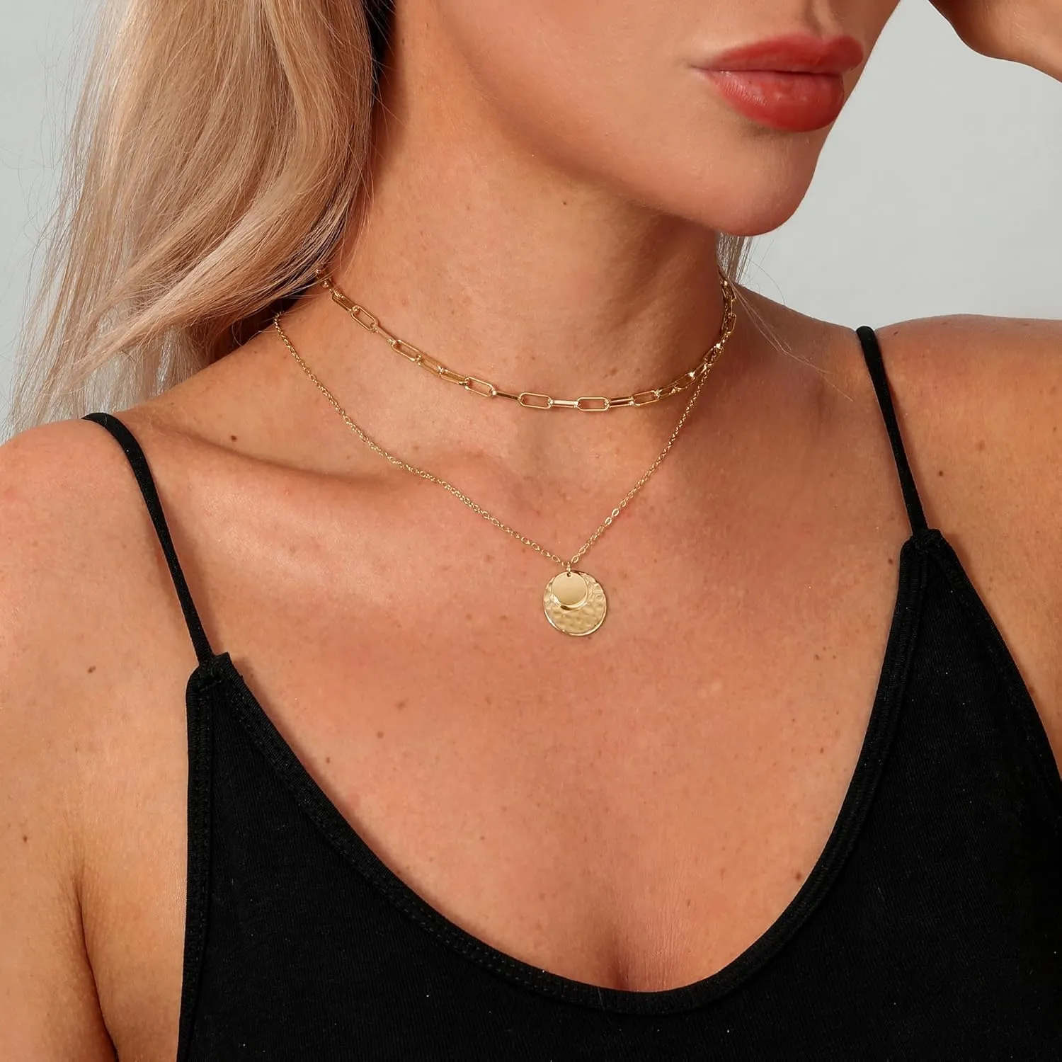 TOBENY Layered Necklaces for Women Dainty 14k Gold Plated Cross Moon Choker Necklaces Simple Gold Layered Chain Pendant Necklaces Jewelry Gift for Women