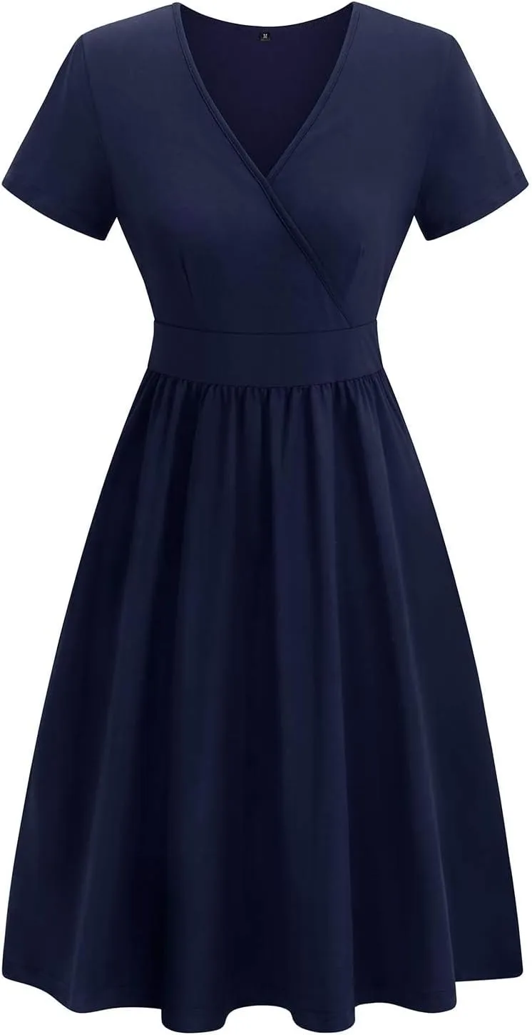 VOTEPRETTY Women's Short Sleeve V Neck Wrap Dress Summer Casual Floral Sundress with Pockets