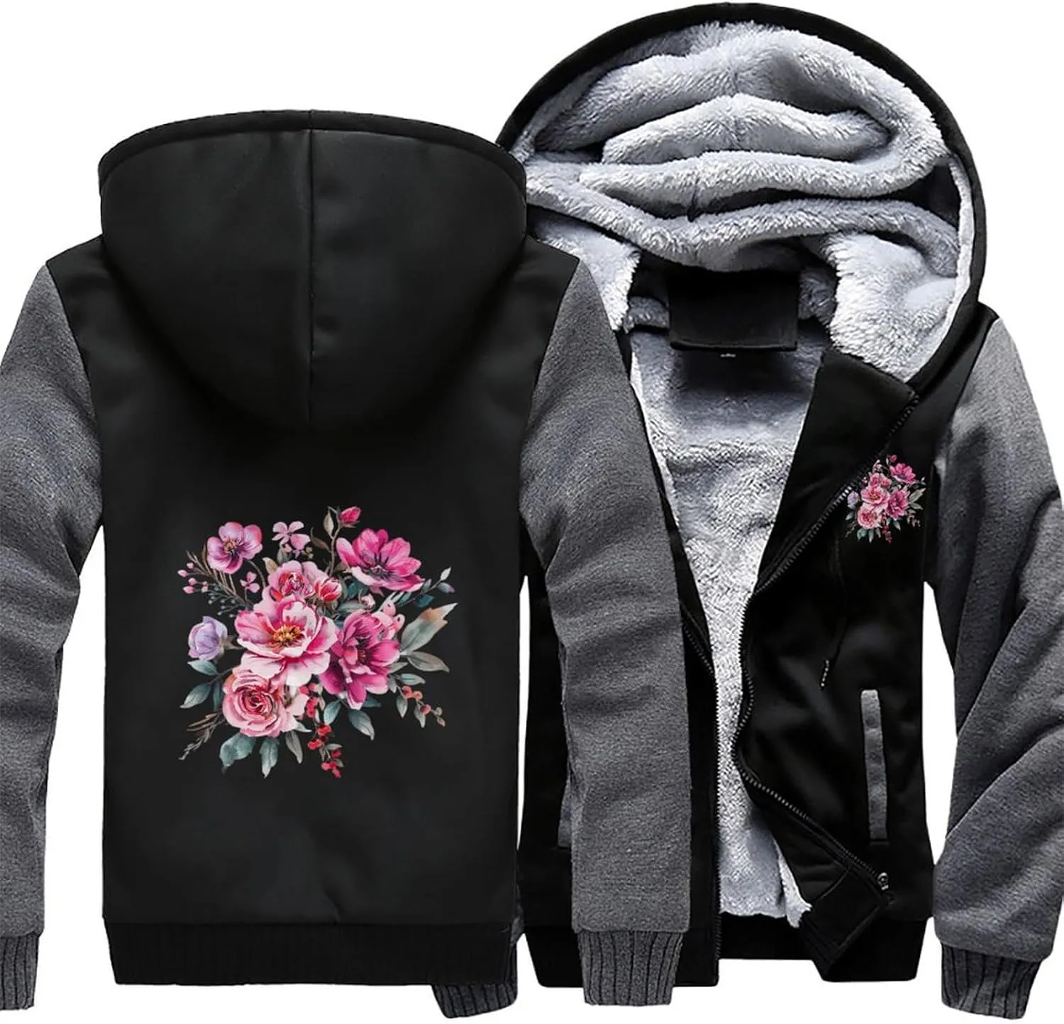 Watercolor Wild Flower Bouquet Men's Thick Hoodies Heavyweight Sweatshirt Fleece Warm Jackets