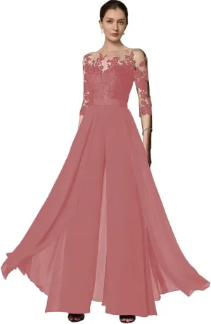 Wedding Guest Jumpsuits Lace Appliques Pantsuits Chiffon Mother of The Bride Outfit Sets Evening Party Gowns