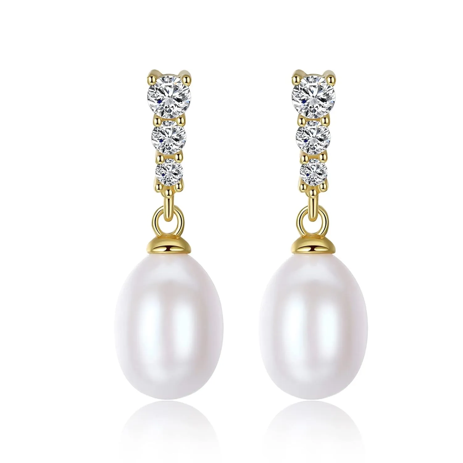 White Crystal Pearl 18K Gold Plated Jewelry Earrings for Women, OUXi Dangle Large Pearl Diamond Huggie Hoops Weding Sterling Silver Earrings, Simple Freshwater Pear Charm Stud Earring Christmas Gift