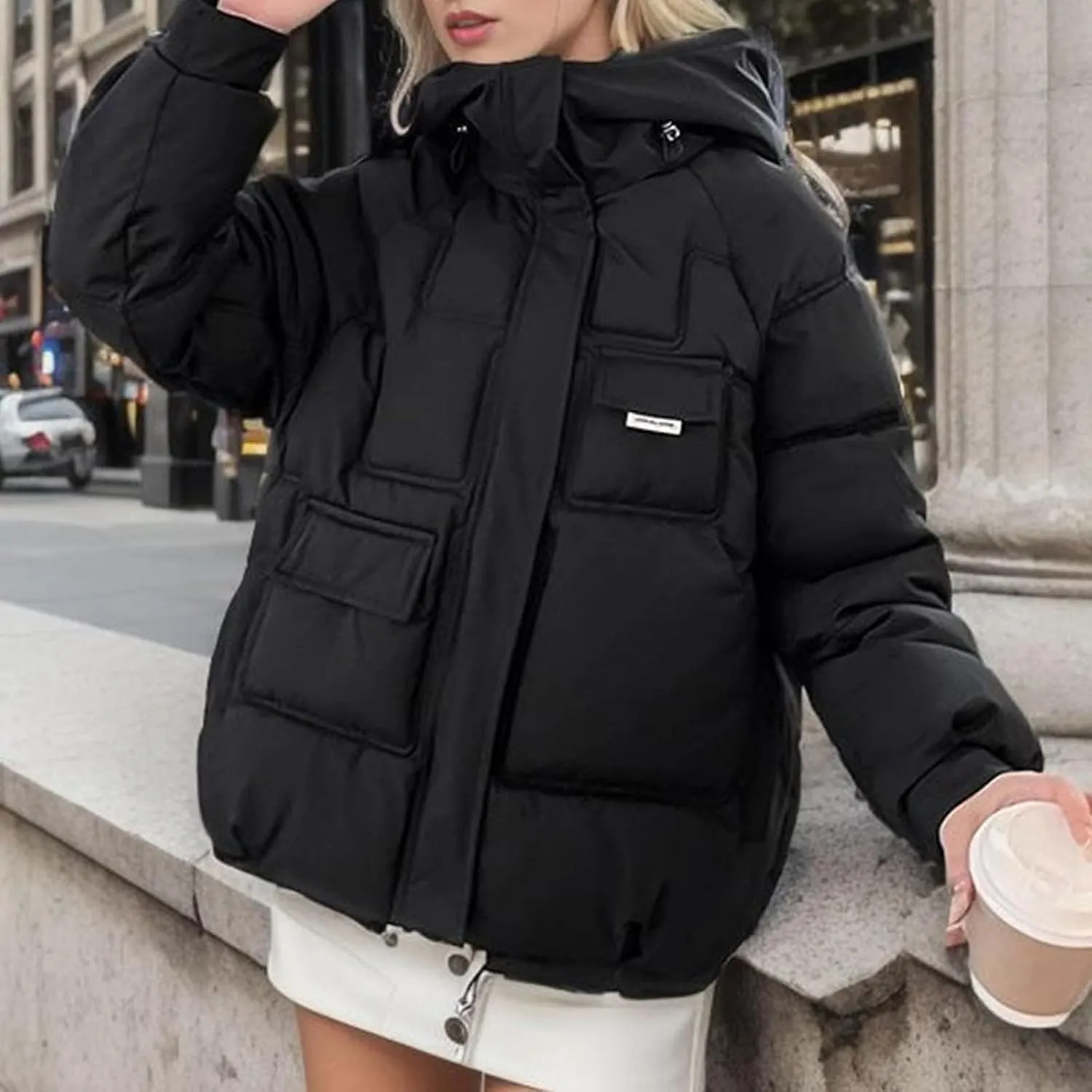 Winter Coats for Women Hooded Down Jacket Long Sleeve Full Zipper Preppy Quilted Parkas Short Puffer Jacket Outwear