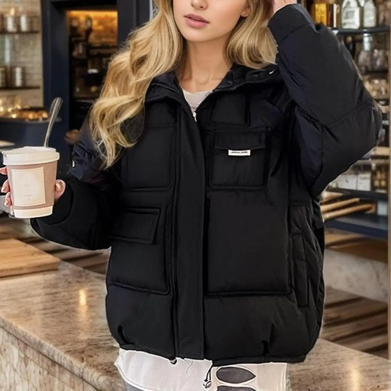 Winter Coats for Women Hooded Down Jacket Long Sleeve Full Zipper Preppy Quilted Parkas Short Puffer Jacket Outwear