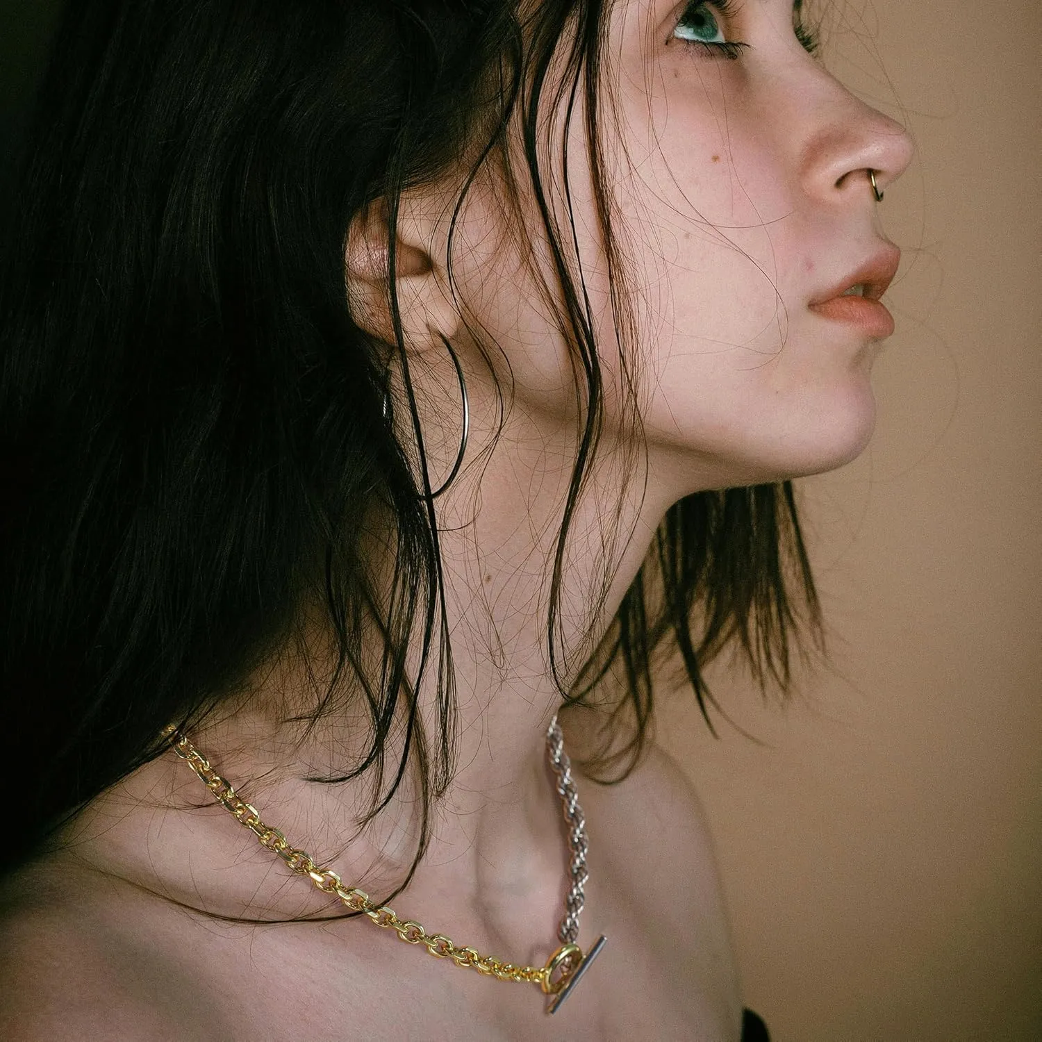 Wire Cable Necklaces for Women, Two Tone Link Chain Necklaces Circles Gold and Silver Adjustable Necklaces Classic Designer Costume Jewelry for Women Gifts