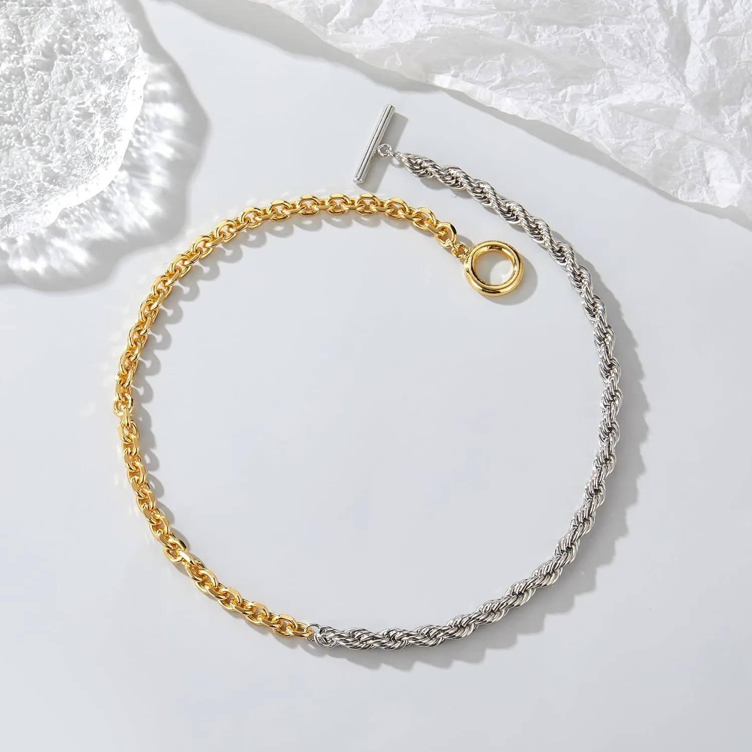 Wire Cable Necklaces for Women, Two Tone Link Chain Necklaces Circles Gold and Silver Adjustable Necklaces Classic Designer Costume Jewelry for Women Gifts