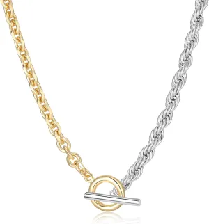 Wire Cable Necklaces for Women, Two Tone Link Chain Necklaces Circles Gold and Silver Adjustable Necklaces Classic Designer Costume Jewelry for Women Gifts