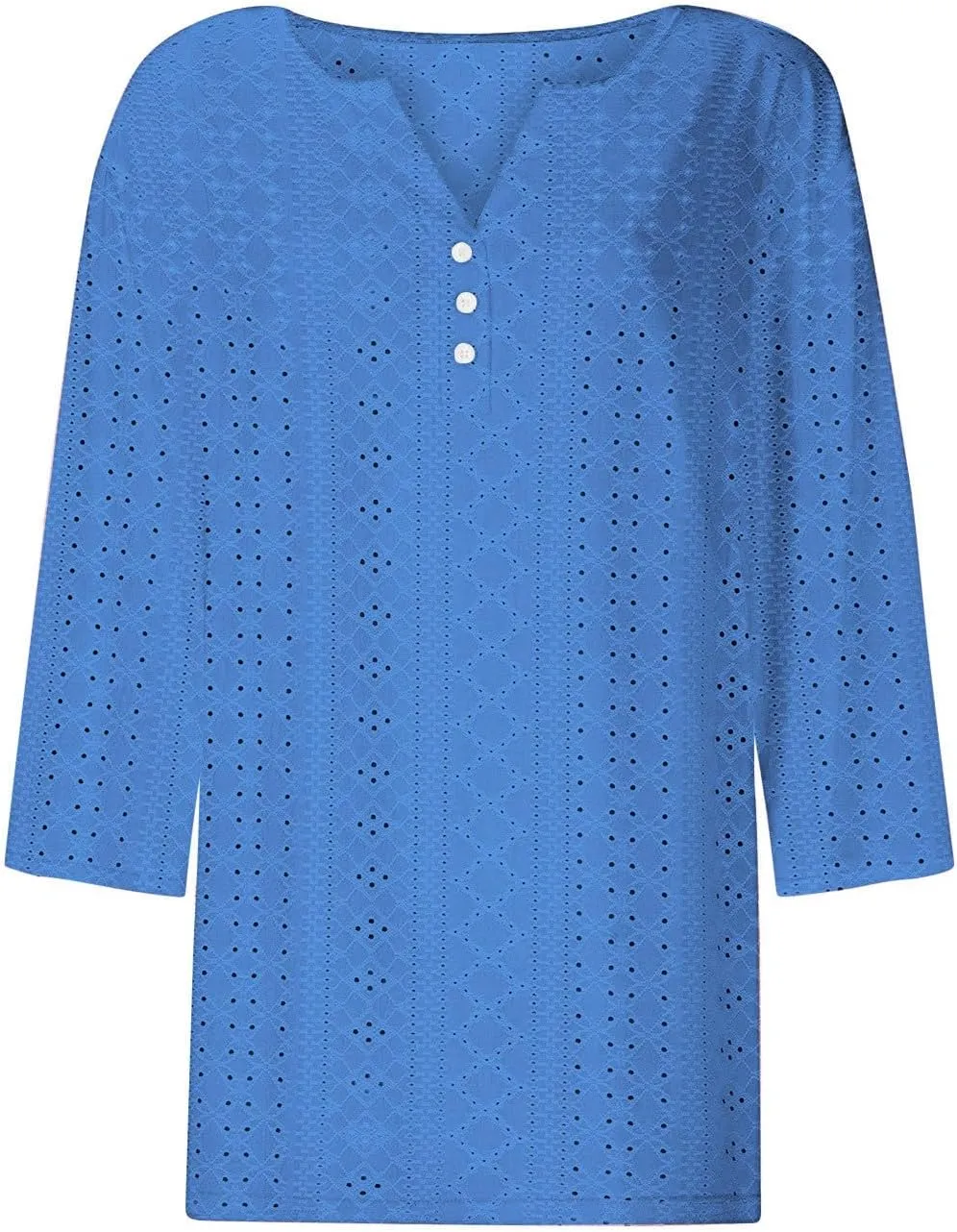 Women' 3/4 Sleeve Tops Notch V Neck Casual Shirts Lightweight Breathable Trendy Summer Beach Tunic Shirt Travel Tees