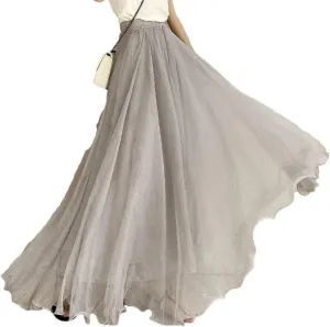 Women Casual Long Skirts Pleated Midi Skirts Beach Boho Ruffles Summer Skirts