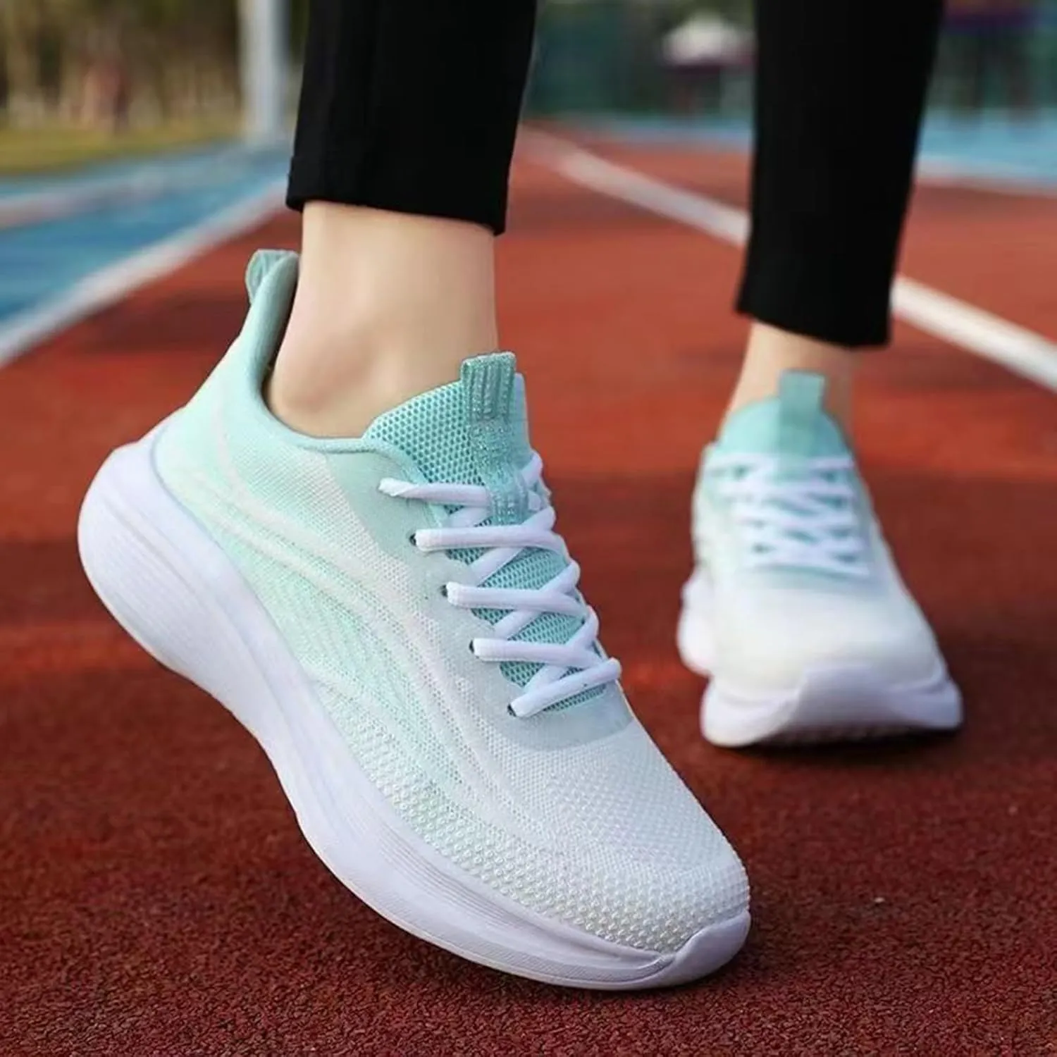 Women Casual Sneaker Lace Up Lightweight Breathable Athletic Shoes Fashion Mesh Running Sneakers Wide Width Walking Shoes