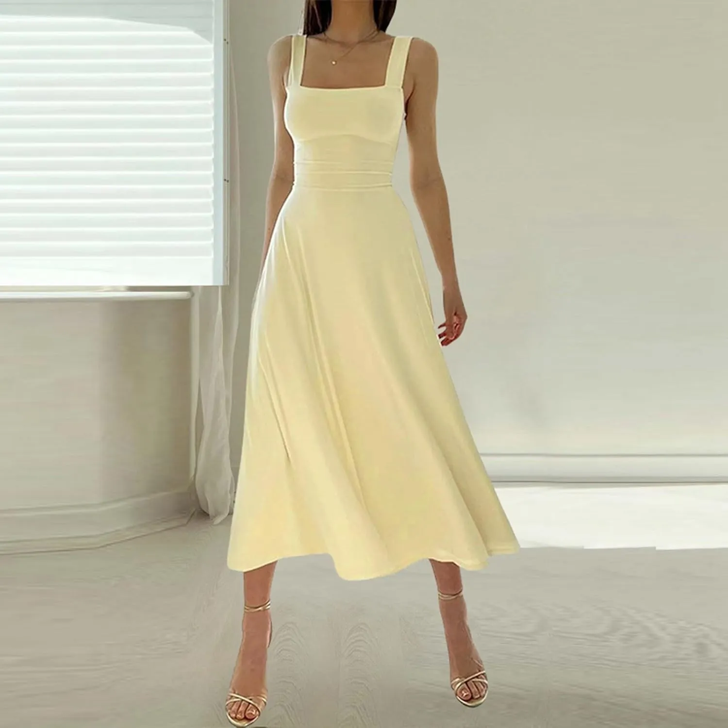 Women Casual Summer Dress Pleated Sundress Loose Split Tank Dress Long Beach Travel 2025 Vacation Dress