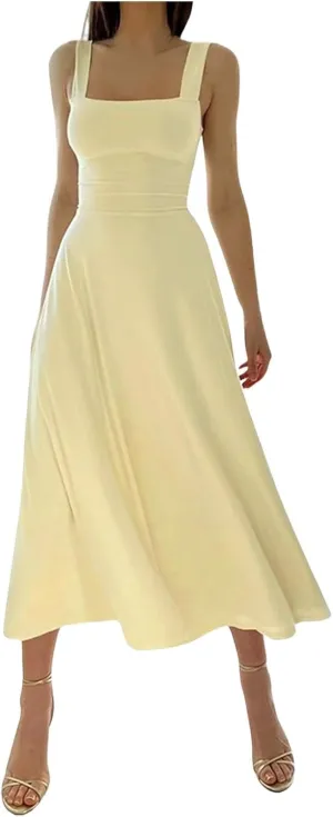 Women Casual Summer Dress Pleated Sundress Loose Split Tank Dress Long Beach Travel 2025 Vacation Dress