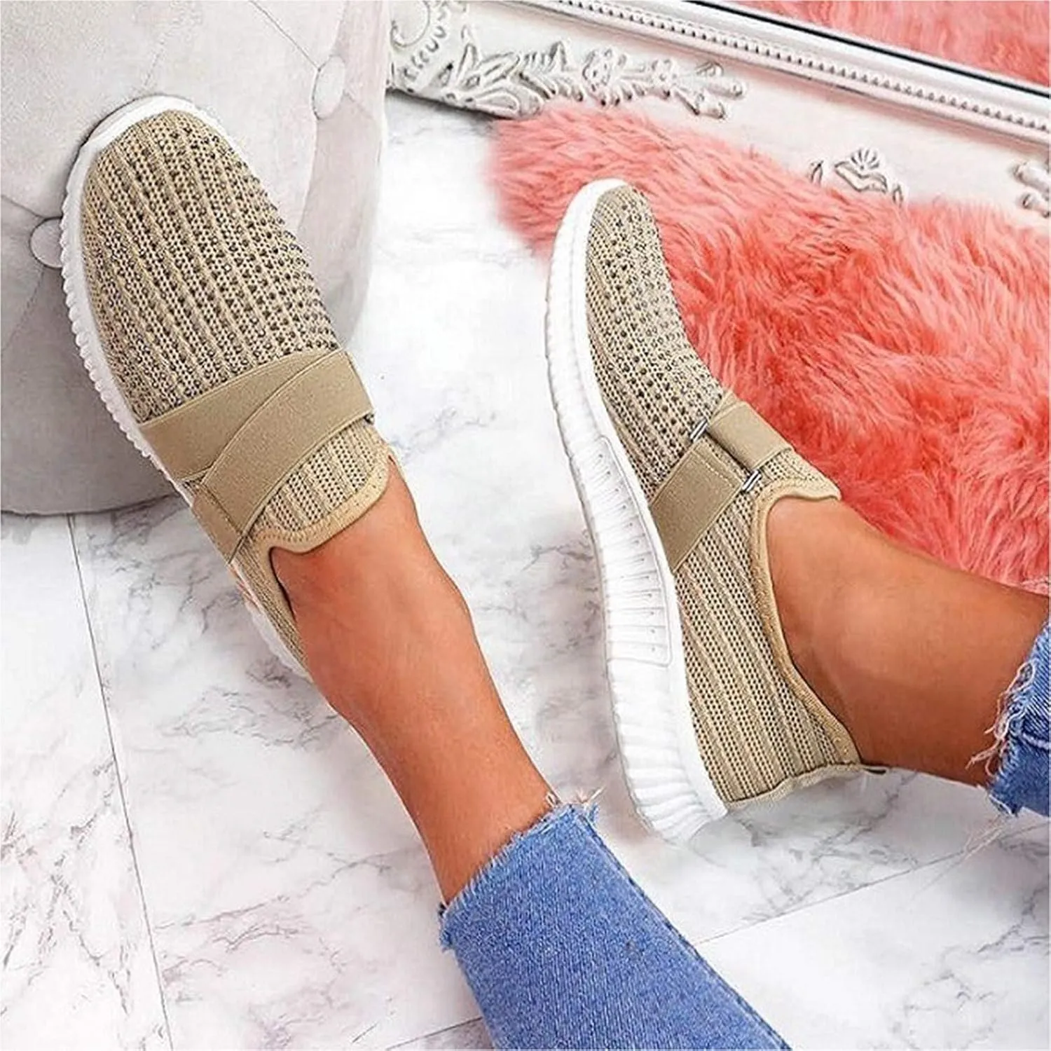 Women Comfortable Slip On Loafers Casual Walking Shoes Lightweight Canvas Sneakers Non Slip Flat Flats