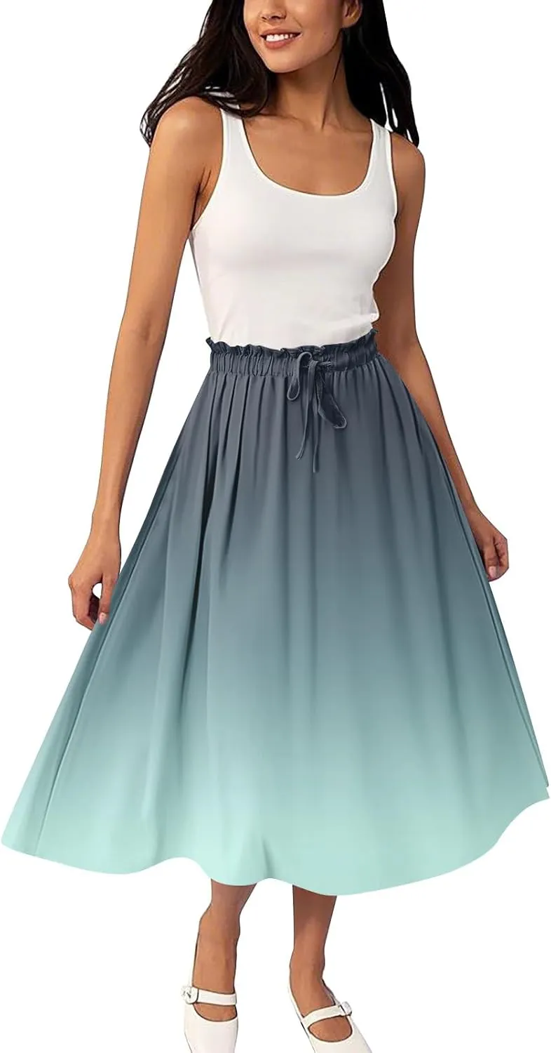 Women Floral Maxi Skirt- Smocked High Waist Cotton Flowy Long Skirts Summer Boho Beach Hawaiian Vacation A Line Skirt