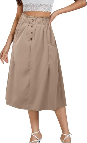 Women Midi Skirt Women's Button Down Denim Skirt High Waisted Casual Loose Jean Midi Skirts with Pockets