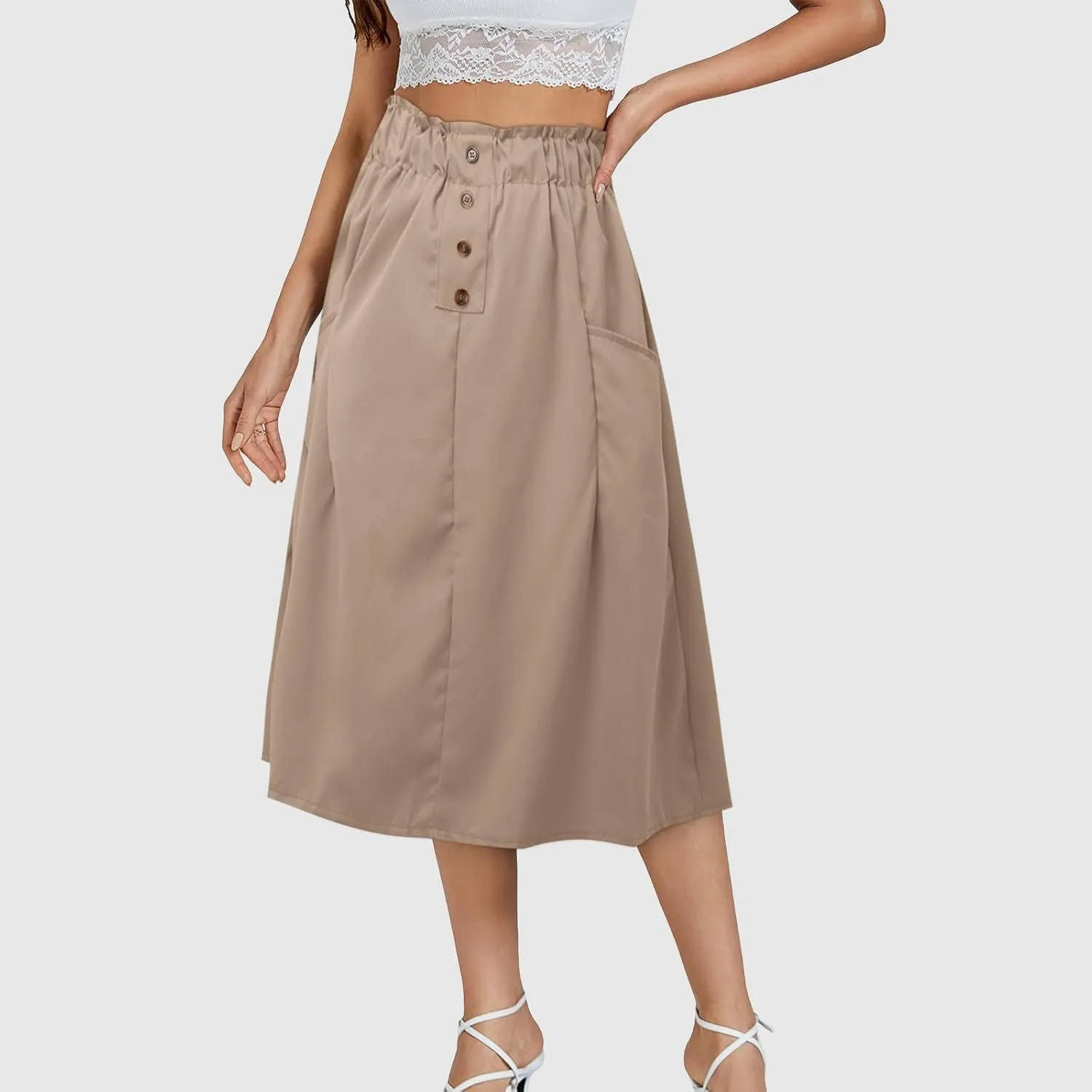 Women Midi Skirt Women's Button Down Denim Skirt High Waisted Casual Loose Jean Midi Skirts with Pockets