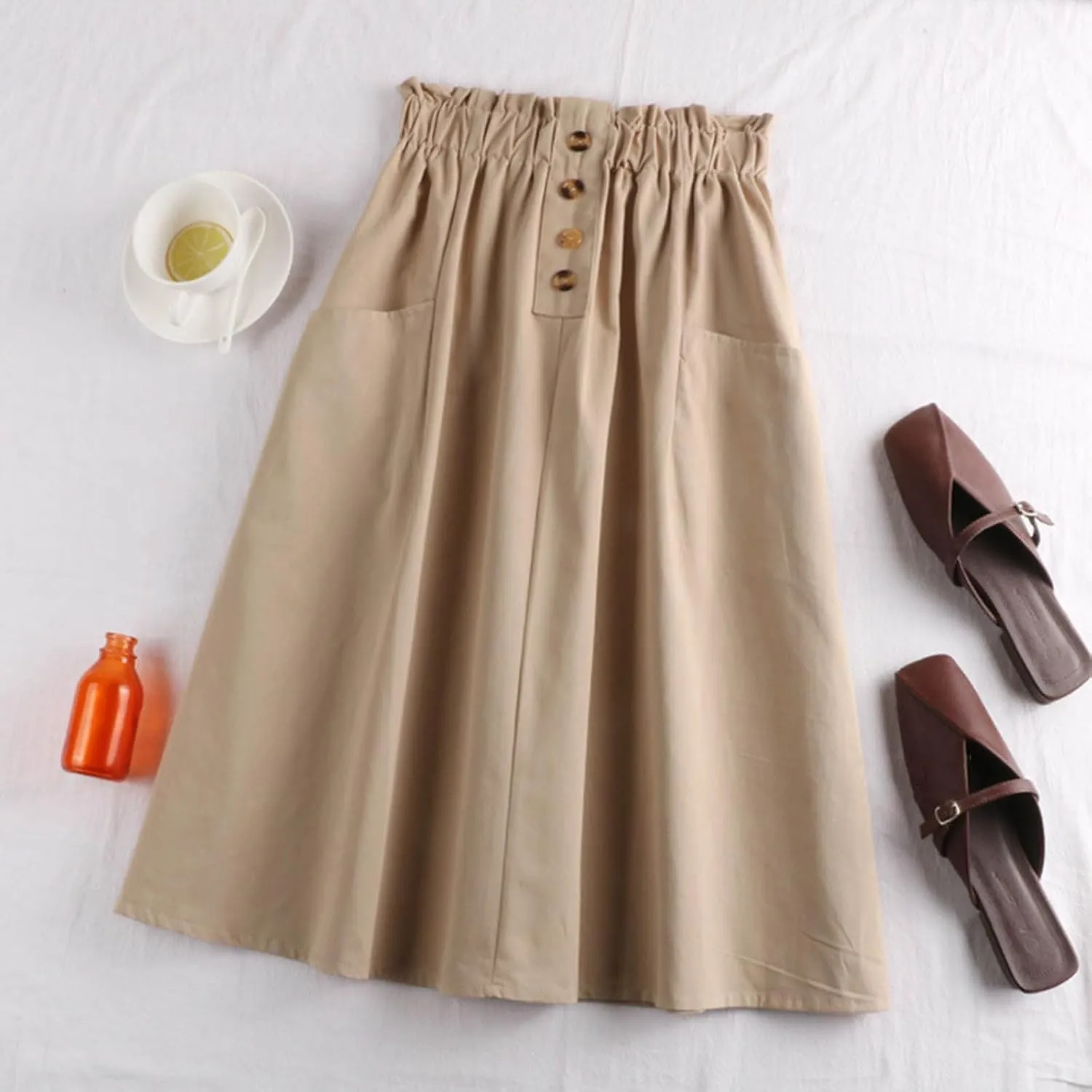 Women Midi Skirt Women's Button Down Denim Skirt High Waisted Casual Loose Jean Midi Skirts with Pockets