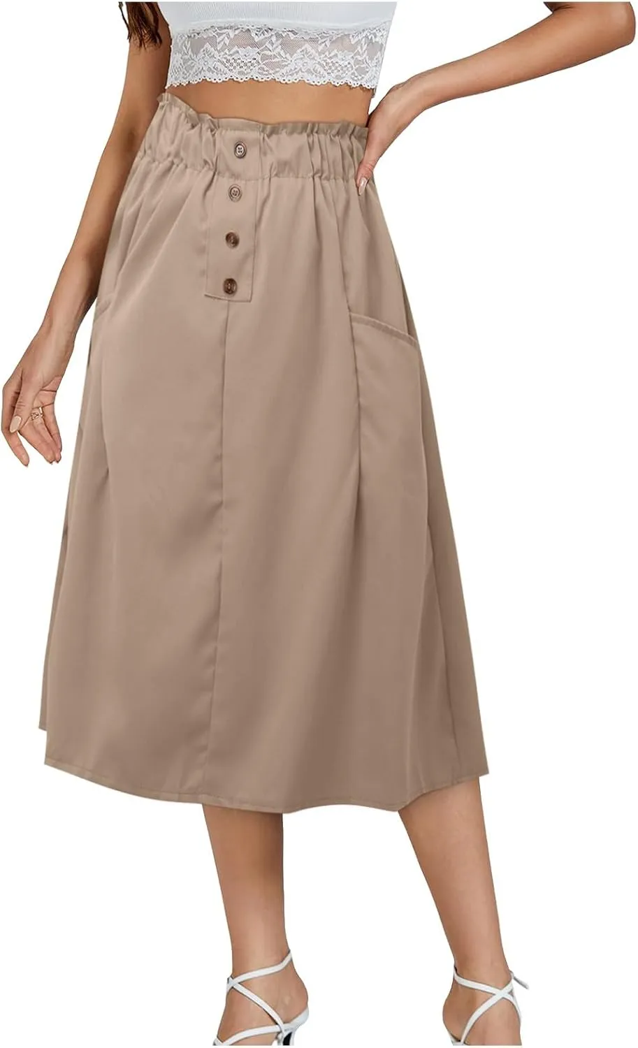 Women Midi Skirt Women's Button Down Denim Skirt High Waisted Casual Loose Jean Midi Skirts with Pockets