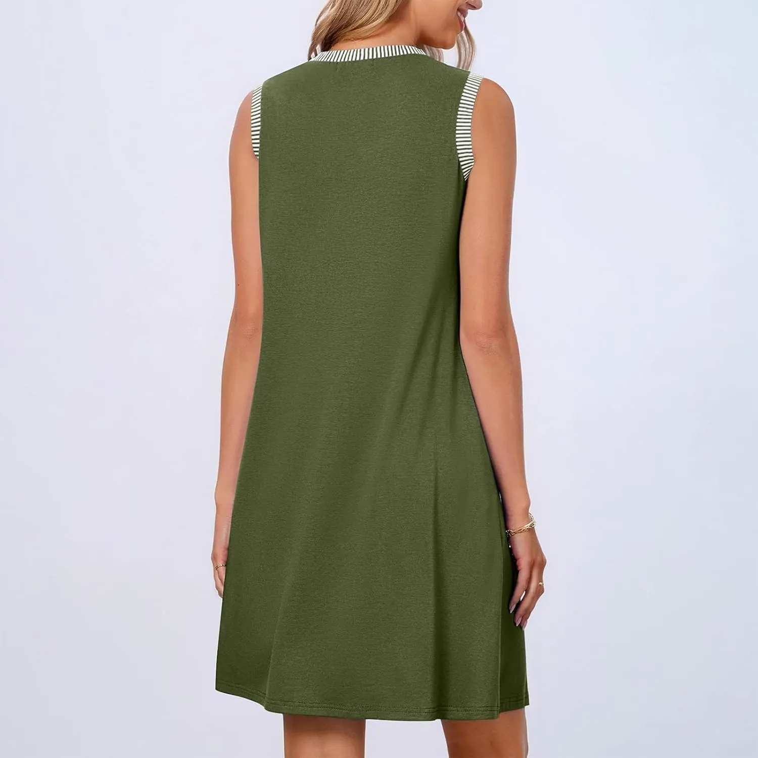 Women Sleeveless Summer Dresses Trendy Vacation Mini Dress Crewneck Loose Fit Casual Sundress Beach Tank Dresses
