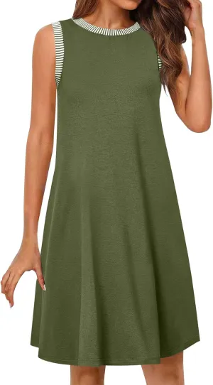 Women Sleeveless Summer Dresses Trendy Vacation Mini Dress Crewneck Loose Fit Casual Sundress Beach Tank Dresses