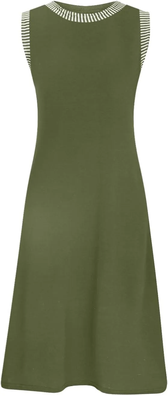 Women Sleeveless Summer Dresses Trendy Vacation Mini Dress Crewneck Loose Fit Casual Sundress Beach Tank Dresses