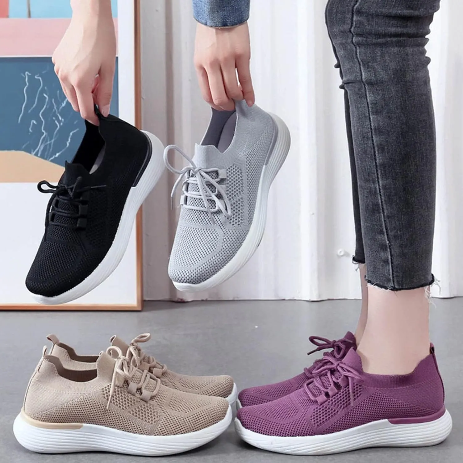 Women Slip On Walking Shoes Comfortable Sneakers Casual Lightweight Canvas Flats Non Slip Breathable Loafers