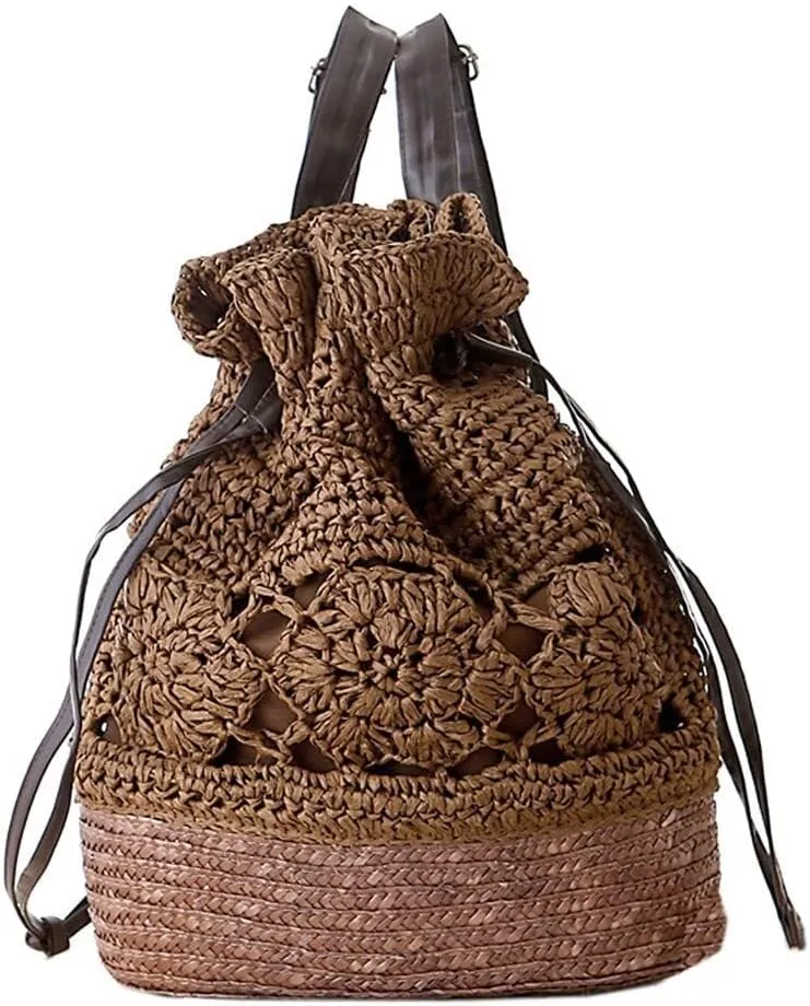 Women Straw Backpack Summer Beach Casual Casual Daypacks, One Color, One Size