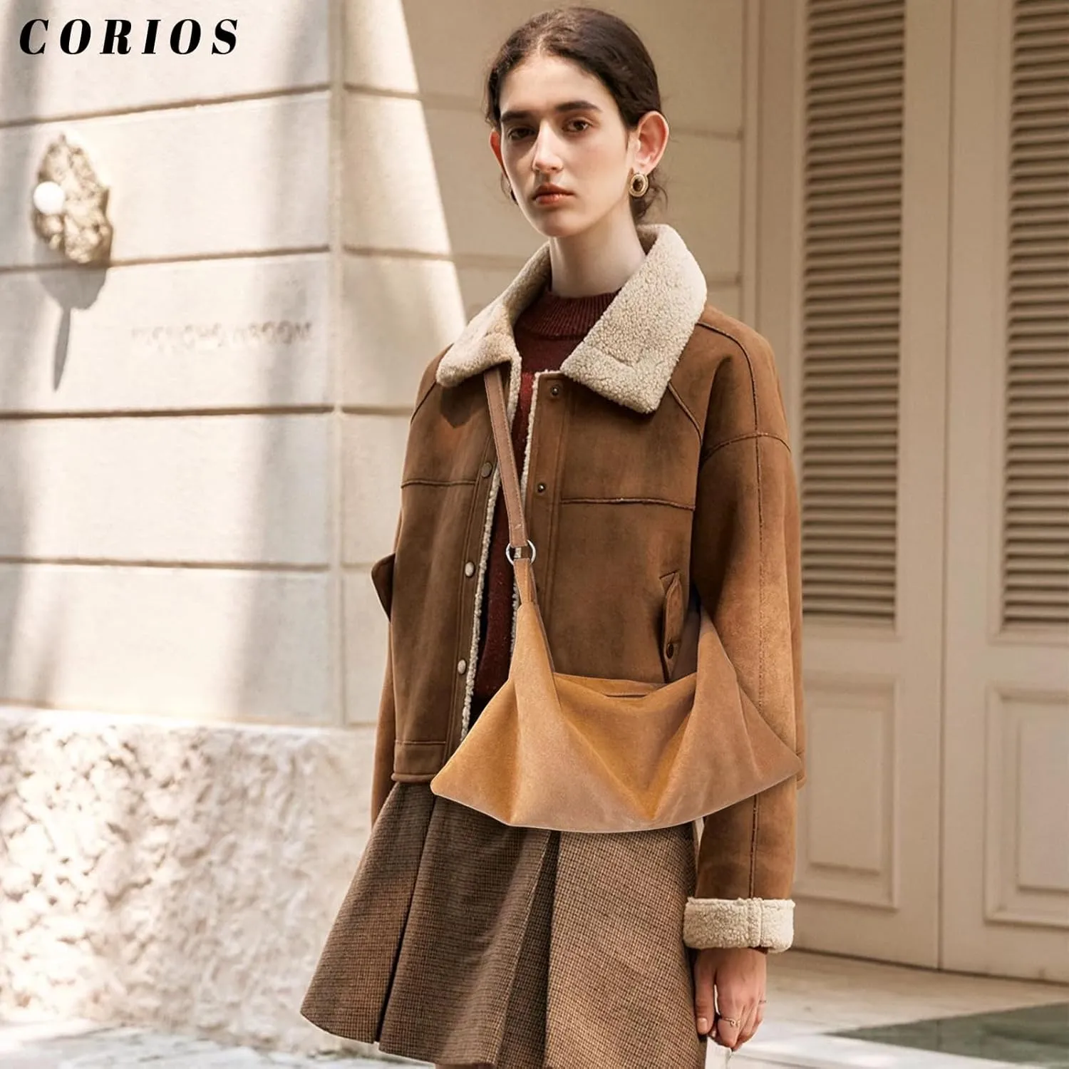Women Suede Handbag Winter Fall Shoulder Crossbody Bag Vintage Elegant Tote Satchel Soft Top Handle Messenger Bag