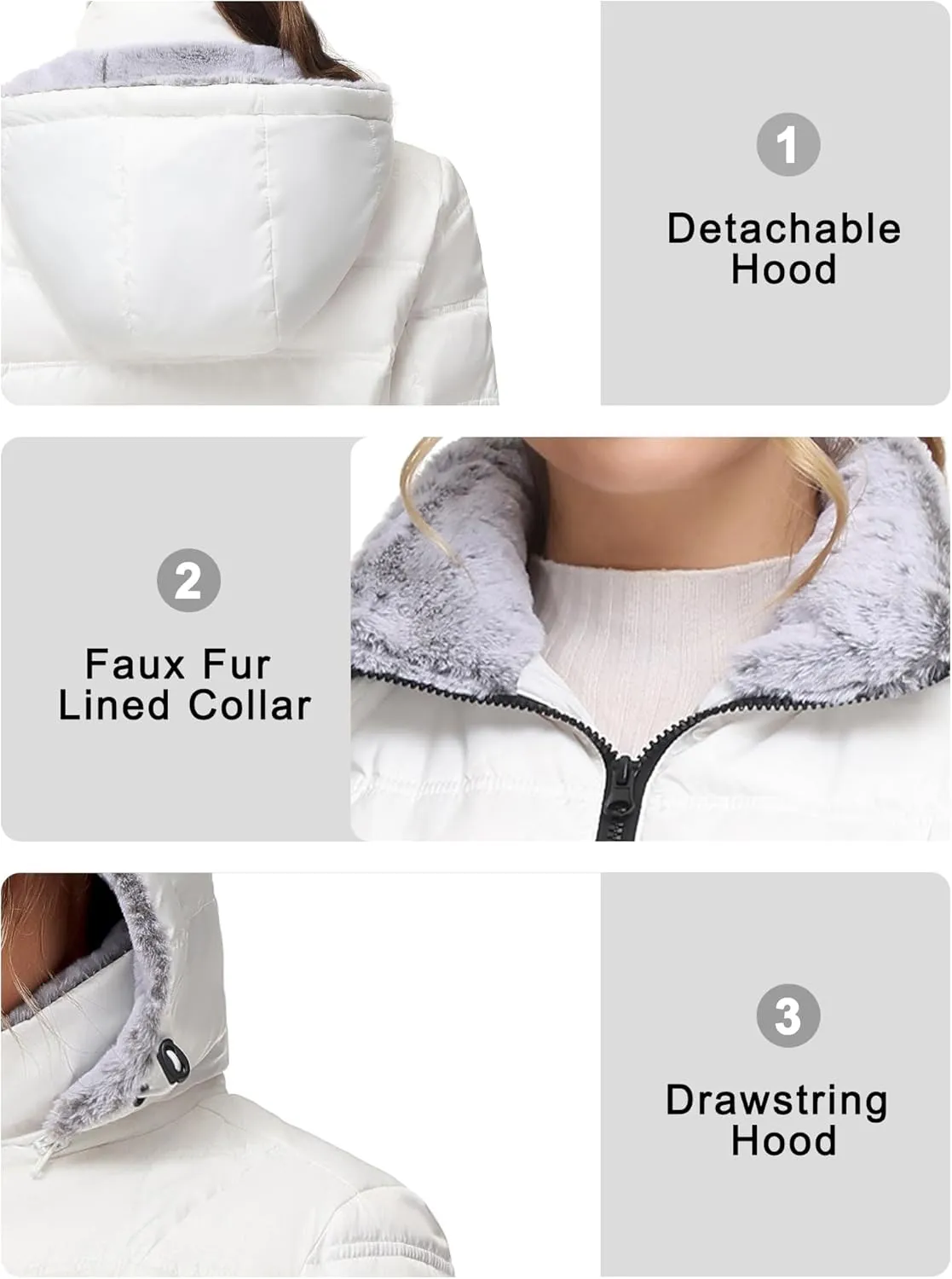 Women Warm Winter Down Puffer Jacket-Hooded Winter Puffer Coat for Women with Faux Fur Lined Hood and Collar