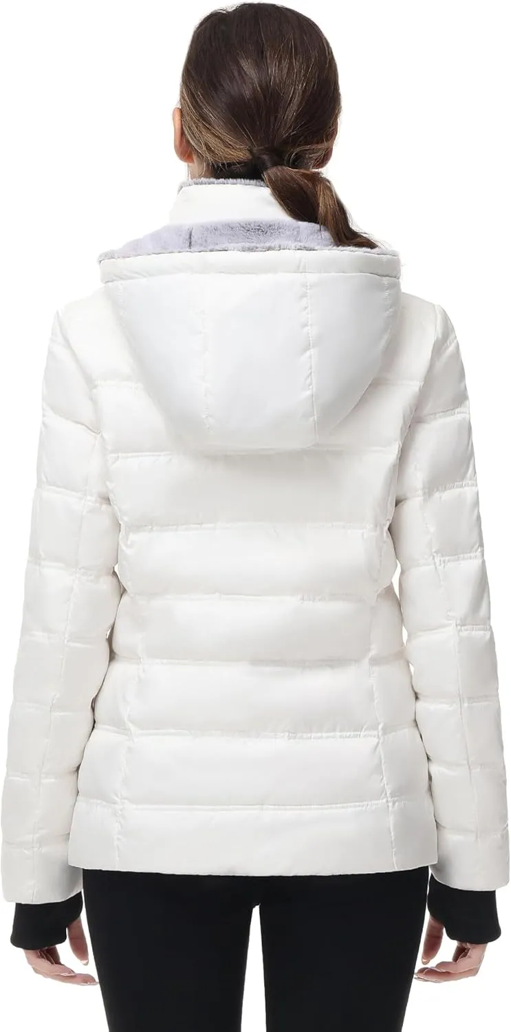 Women Warm Winter Down Puffer Jacket-Hooded Winter Puffer Coat for Women with Faux Fur Lined Hood and Collar