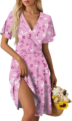 Womens 2025 Floral V-Neck Maxi Dresses Sexy Deep Cut Summer Dress Casual Beach Sundress for Vacation Garden Parties