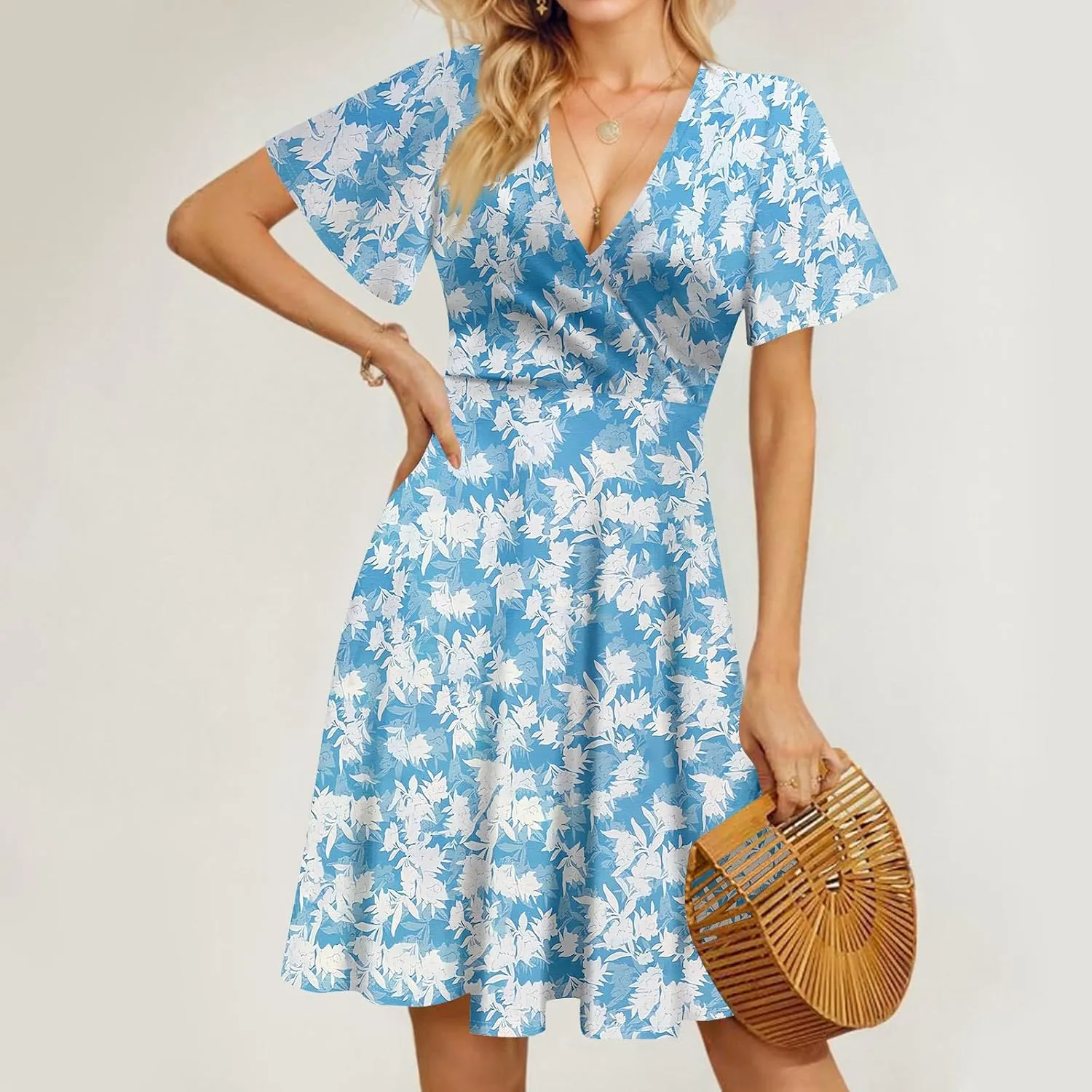 Womens 2025 Floral V-Neck Maxi Dresses Sexy Deep Cut Summer Dress Casual Beach Sundress for Vacation Garden Parties