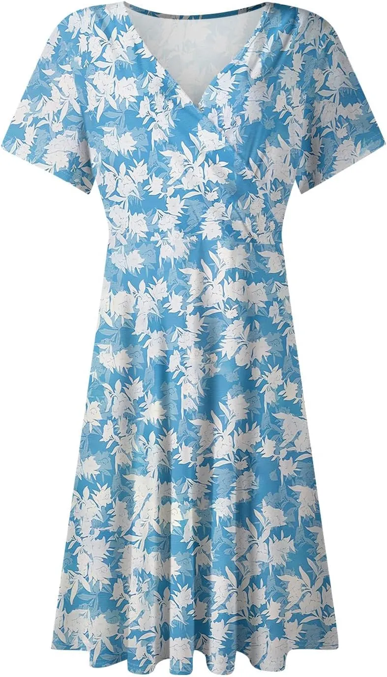 Womens 2025 Floral V-Neck Maxi Dresses Sexy Deep Cut Summer Dress Casual Beach Sundress for Vacation Garden Parties
