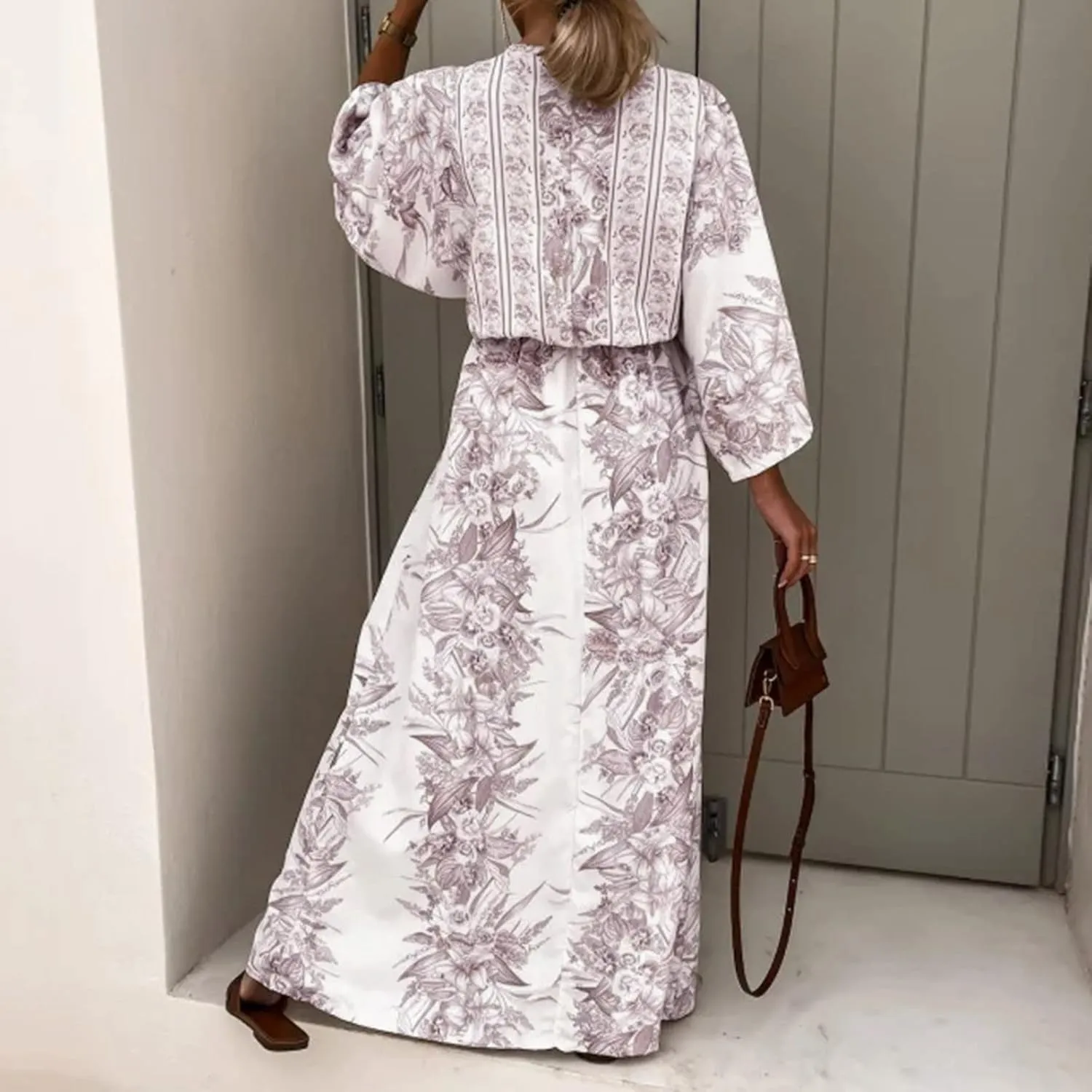 Women's 2025 Summer Floral Dress Casual Sleeveless V Neck Shoulder Cotton Linen Loose Fit Split Maxi Dresses