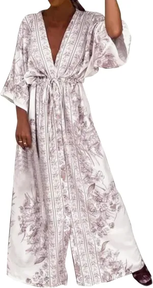 Women's 2025 Summer Floral Dress Casual Sleeveless V Neck Shoulder Cotton Linen Loose Fit Split Maxi Dresses