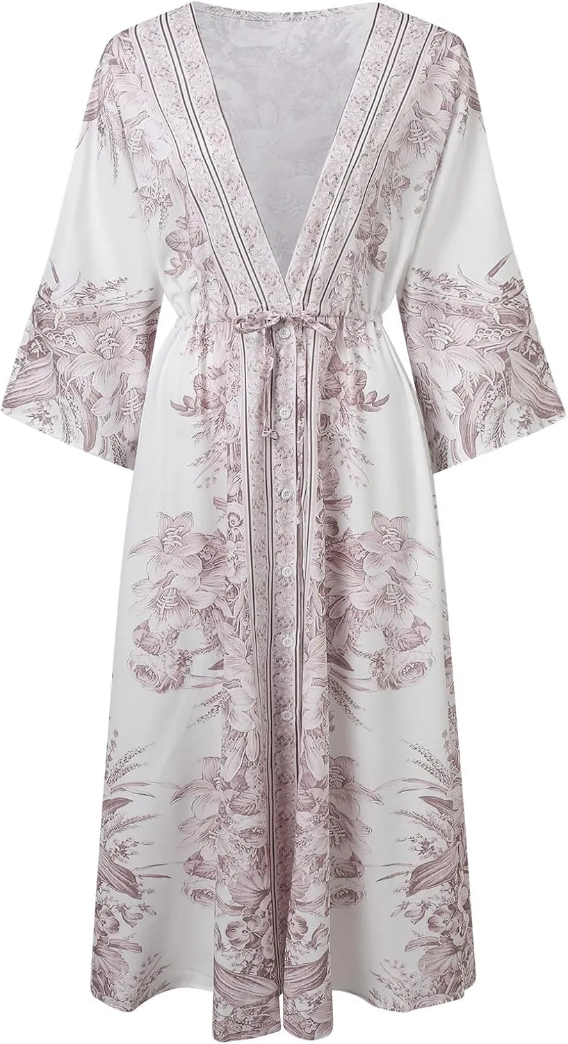 Women's 2025 Summer Floral Dress Casual Sleeveless V Neck Shoulder Cotton Linen Loose Fit Split Maxi Dresses