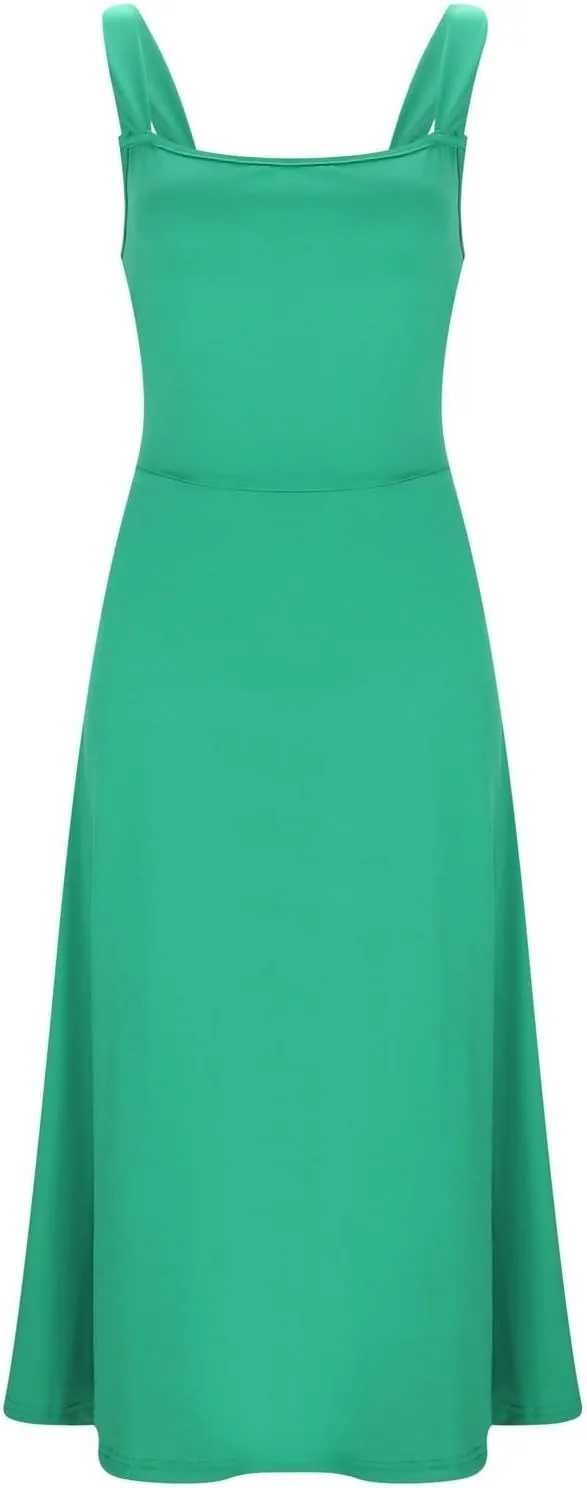 Women's 2025 Sun Dresses Women Summer Casual Flowy U Neck Maxi Dress Backless Drawstring Beach Long Dresses Midi Tank Dress