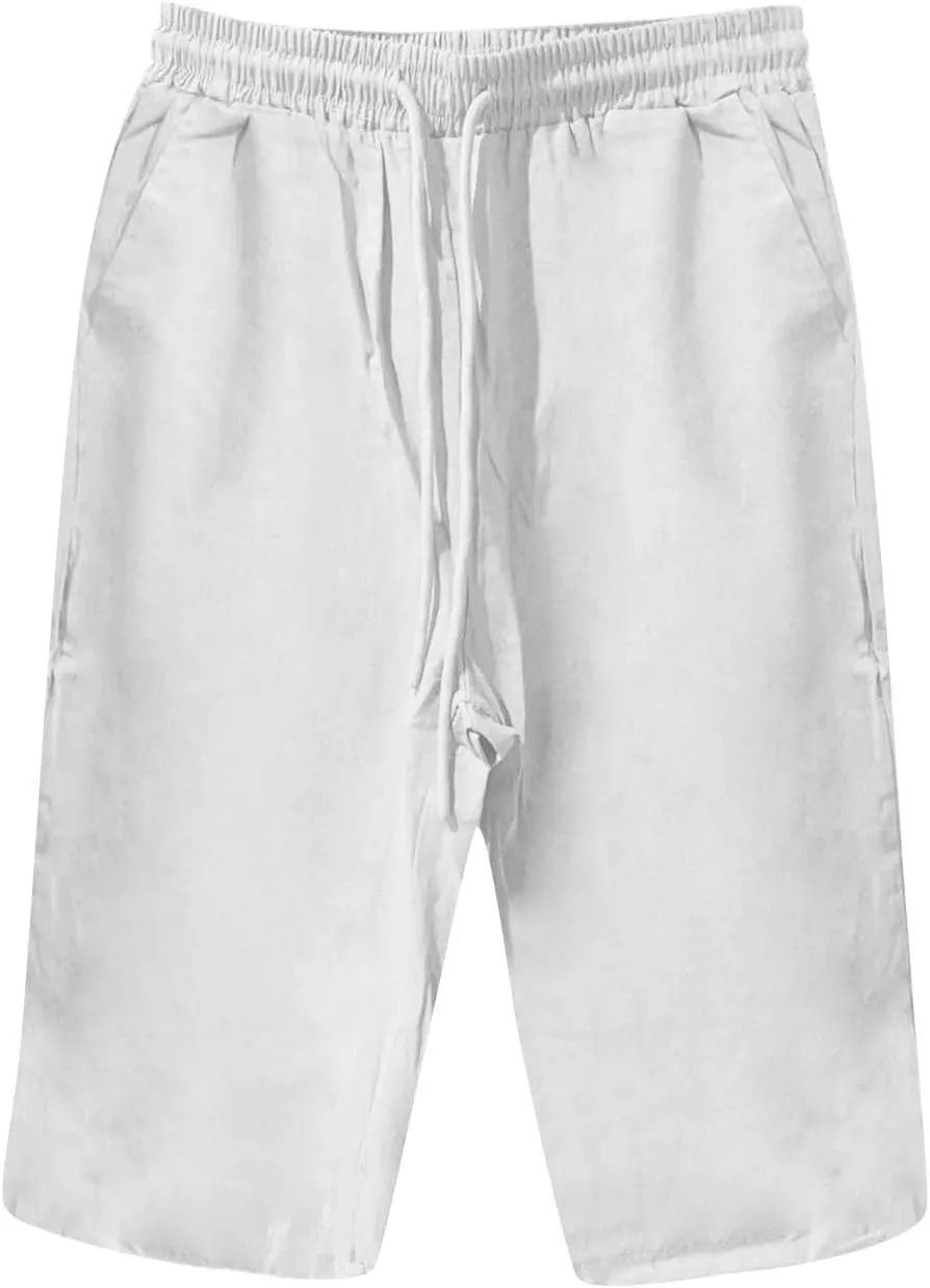 Women's Bermuda Knee Length Long Shorts for Summer Wide Leg Cotton Linen Shorts Comfy Shorts High Waisted Shorts