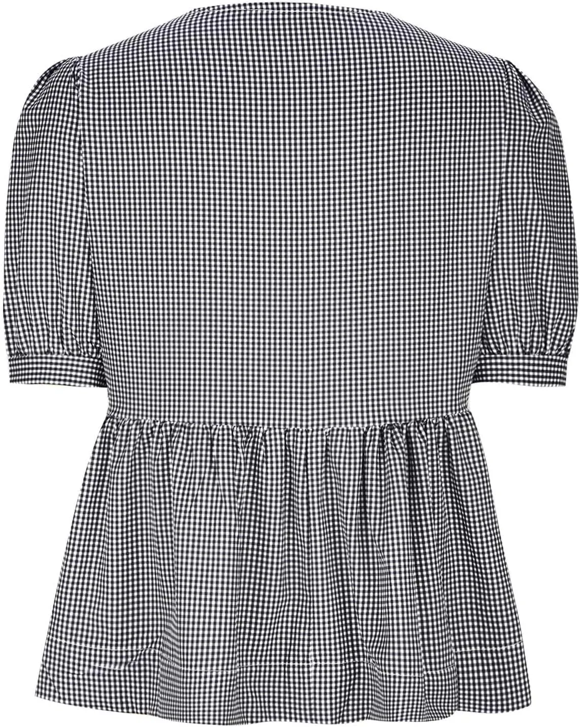 Womens Blouses Plaid Short Puff Sleeve Tops Cute Tie Front Peplum Shirts Summer Girls Fashion Casual Loose Clothes