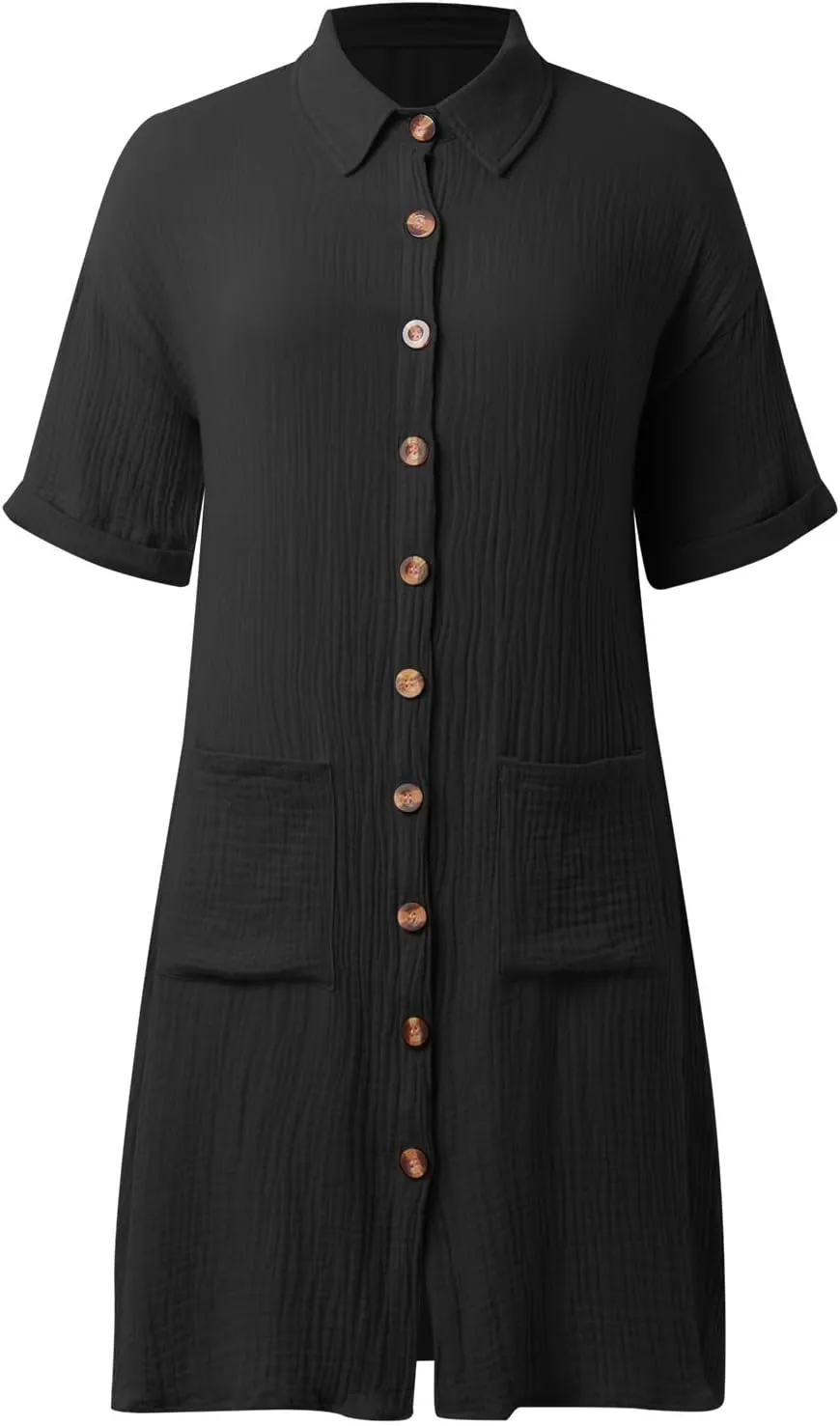 Womens Button Down Shirt Dress Summer Cotton Linen Dress Mini Dress Casual Short Sleeve Loose Tunic Dresses with Pockets