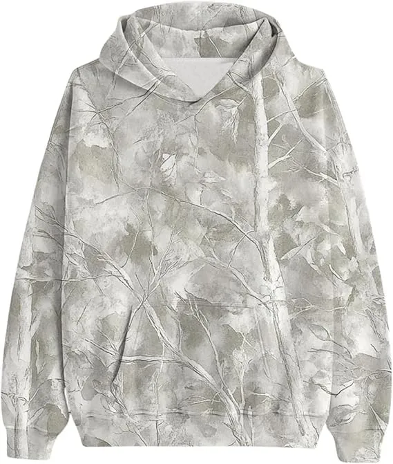 Women's Camo Hoodie Maple Leaf Print Oversized Hooded Sweatshirt Fleece Casual Long Sleeve Pullover Sweatshirts with Pockets
