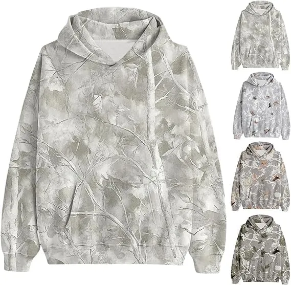 Women's Camo Hoodie Maple Leaf Print Oversized Hooded Sweatshirt Fleece Casual Long Sleeve Pullover Sweatshirts with Pockets
