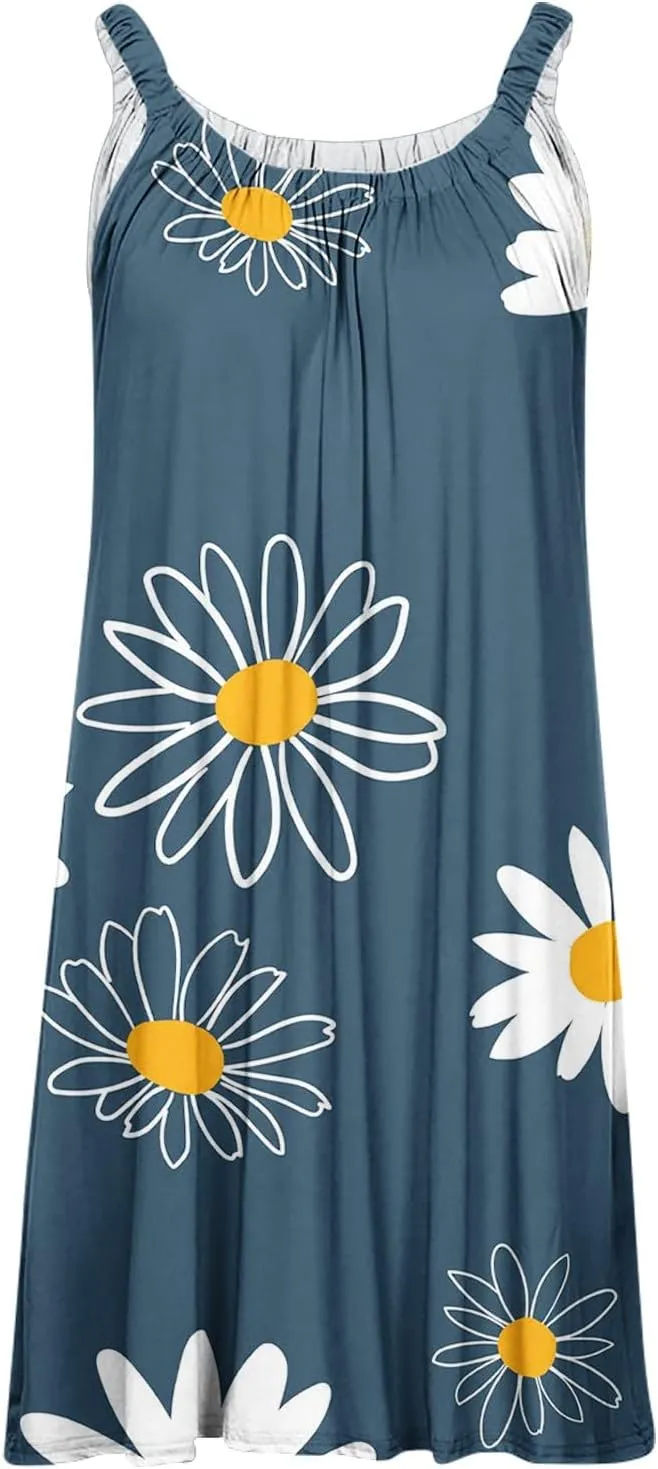 Women's Casual Printed Boho Tank Dress Sexy Vest Sling Dress Vacation Mini Dress Summer Beach Sundress