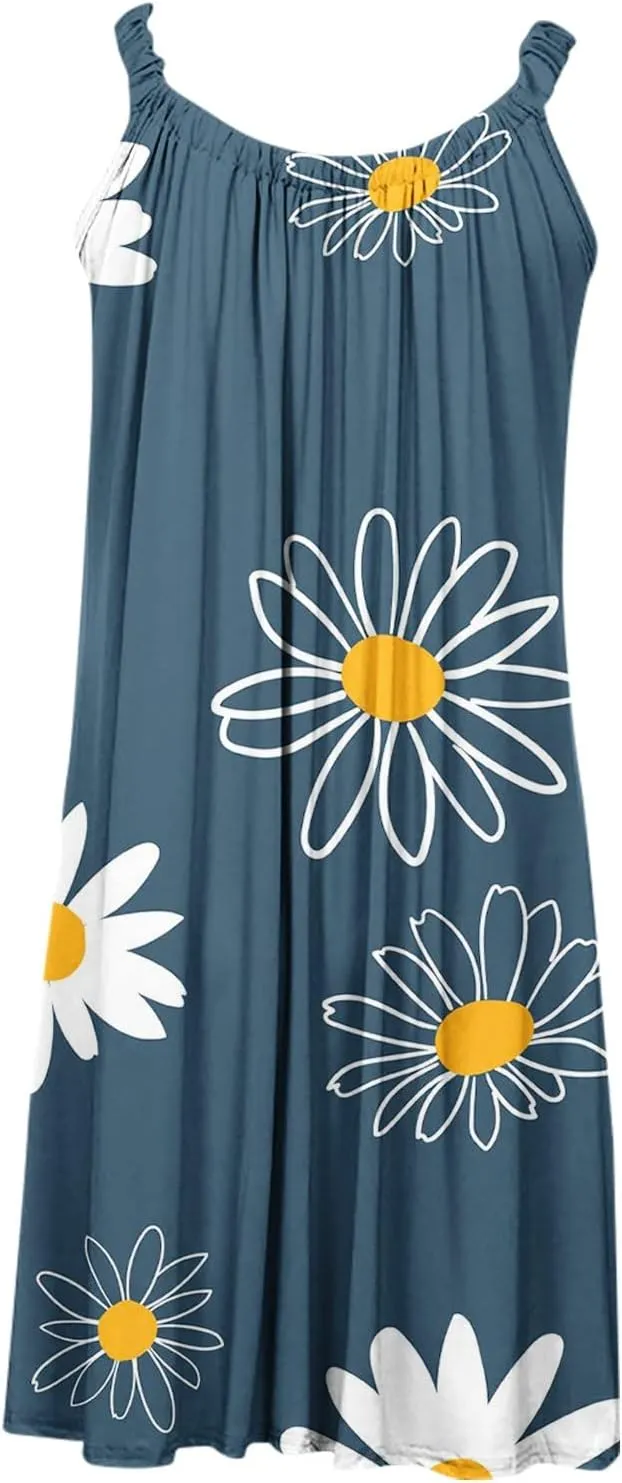 Women's Casual Printed Boho Tank Dress Sexy Vest Sling Dress Vacation Mini Dress Summer Beach Sundress