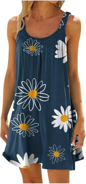 Women's Casual Printed Boho Tank Dress Sexy Vest Sling Dress Vacation Mini Dress Summer Beach Sundress