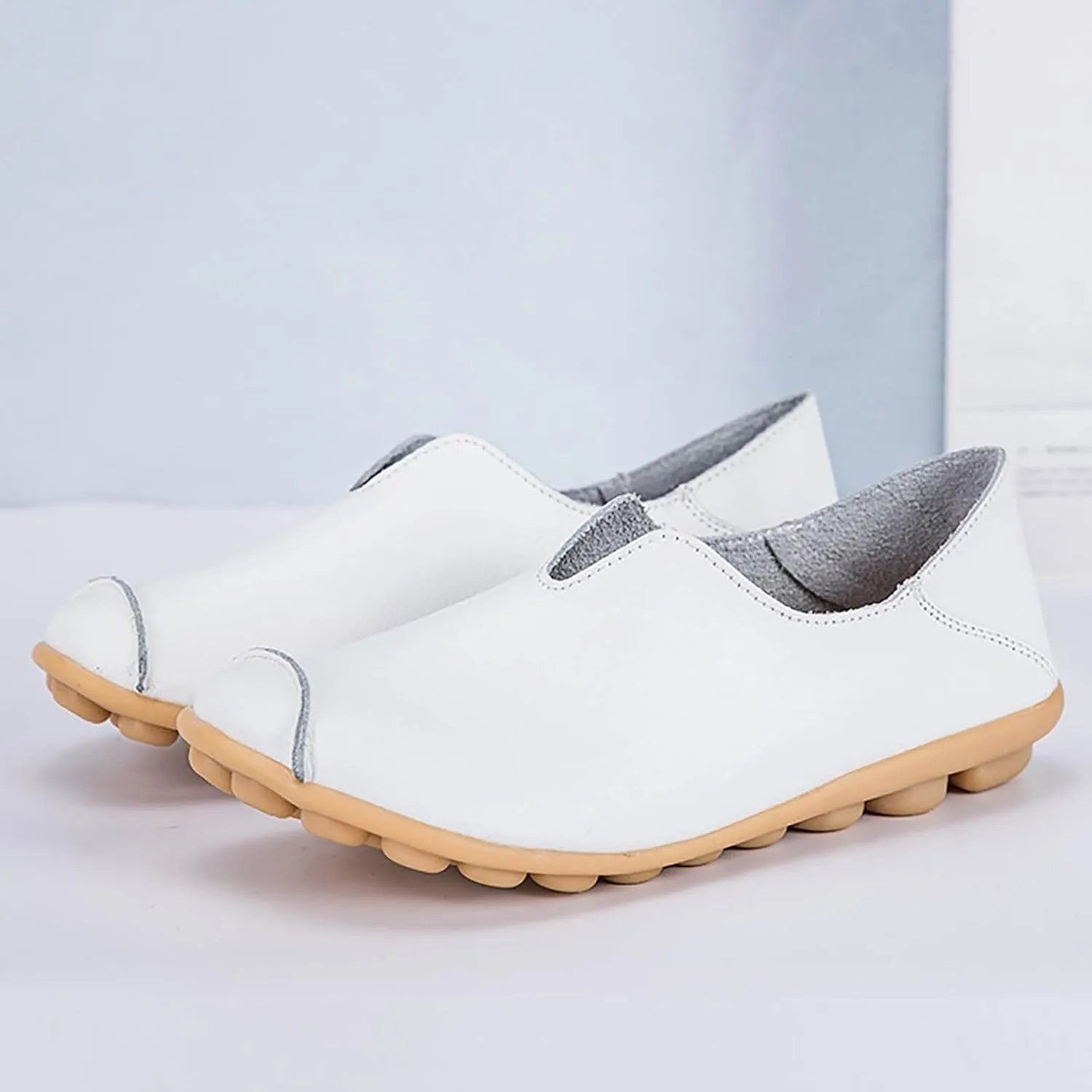 Women's Comfort Walking Cute Flat Loafer Leather Slip On Flats Slippers Dressy Closed Toe Casual Walking Sandals Comfortable Driving Loafers