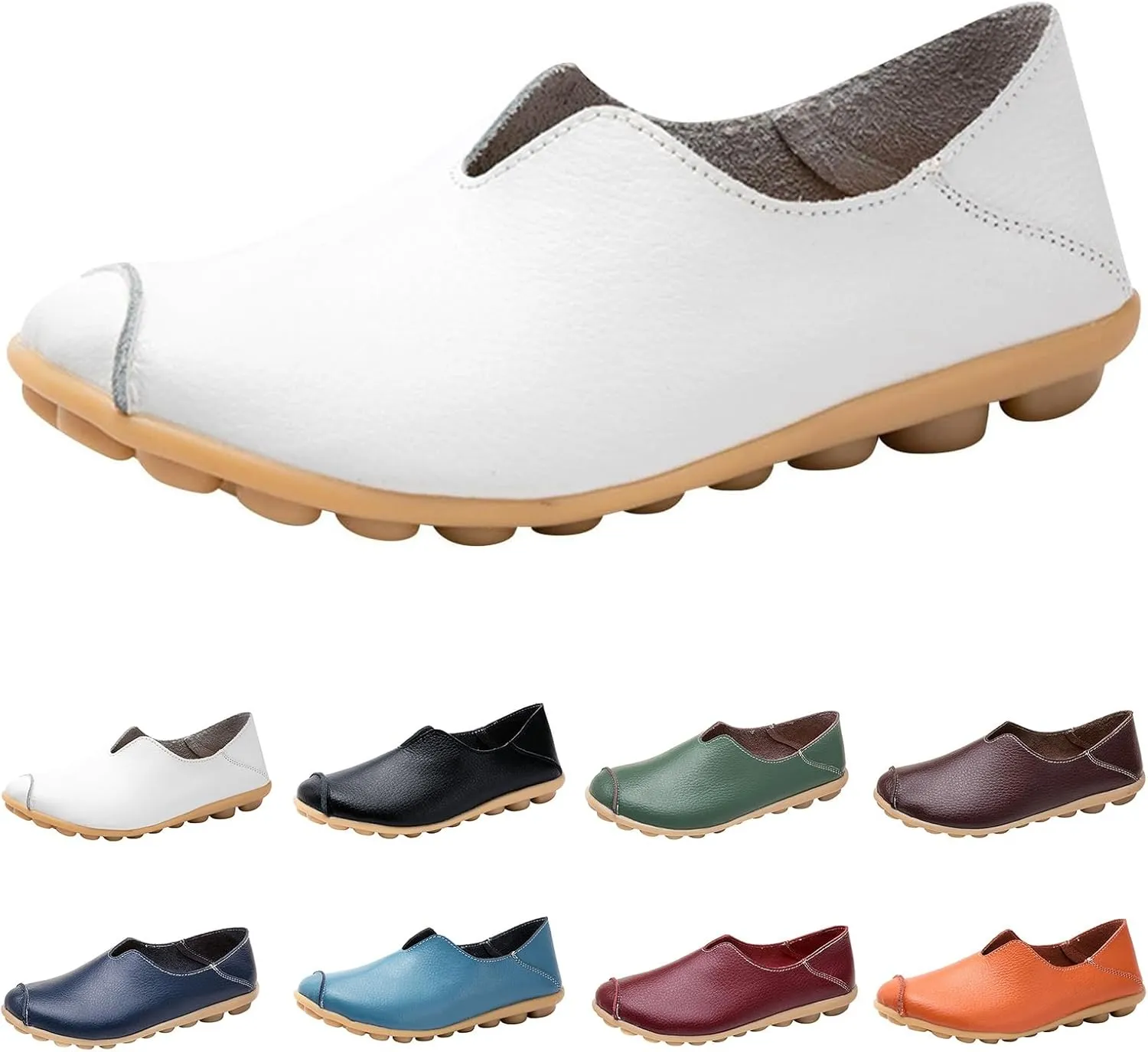 Women's Comfort Walking Cute Flat Loafer Leather Slip On Flats Slippers Dressy Closed Toe Casual Walking Sandals Comfortable Driving Loafers