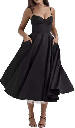Womens Corset Dress Ball Gown Vintage Cocktail Dress Party Dress Tea Length Sleeveless Spaghetti Strap Prom Dress