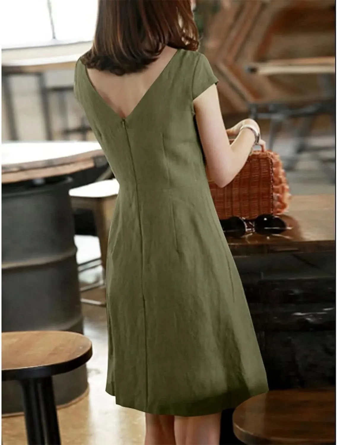 Womens Cotton and Linen Sundresses Casual Summer Beach Dress Vacation 2024 Crew Neck Short Sleeve T Shirt Dress